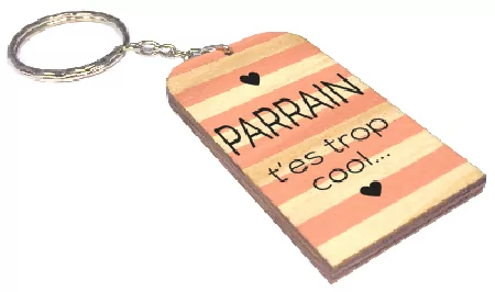 Porte Clef Parrain en Bois mod.B6 - Cadeau personnalise personnalisable - 1 Porte Clef Parrain en Bois mod.B6 - Cadeau personnalise personnalisable - 1