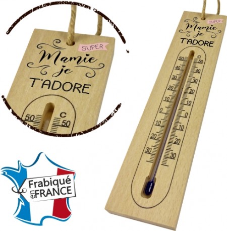 Thermomètre en Bois pour Mamie Mod.5 - Cadeau personnalise personnalisable - 1
