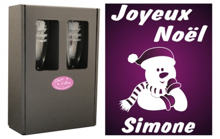 Flûte Noël - Bonhomme Accoudé avec boîte cadeau - Cadeau personnalise personnalisable - 1 Flûte Noël - Bonhomme Accoudé avec boîte cadeau - Cadeau personnalise personnalisable - 1