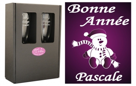 Flûte Noël - Bonhomme Assis avec boîte cadeau - Cadeau personnalise personnalisable - 1 Flûte Noël - Bonhomme Assis avec boîte cadeau - Cadeau personnalise personnalisable - 1
