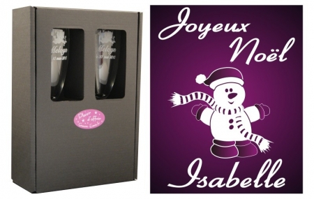 Flûte Noël - Bonhomme Debout avec boîte cadeau - Cadeau personnalise personnalisable - 1 Flûte Noël - Bonhomme Debout avec boîte cadeau - Cadeau personnalise personnalisable - 1