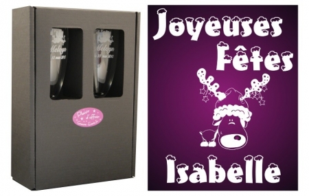 Flûte Noël - modèle Cerf Etoiles avec boîte cadeau - Cadeau personnalise personnalisable - 1 Flûte Noël - modèle Cerf Etoiles avec boîte cadeau - Cadeau personnalise personnalisable - 1
