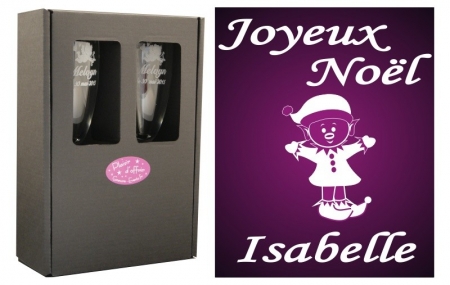 Flûte Noël - modèle Lutin debout avec boîte cadeau - Cadeau personnalise personnalisable - 1 Flûte Noël - modèle Lutin debout avec boîte cadeau - Cadeau personnalise personnalisable - 1