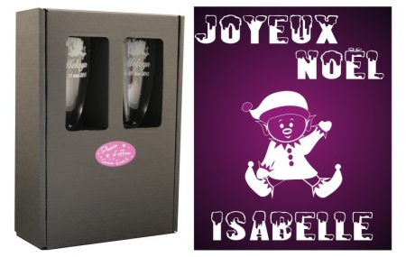 Flûte Noël - modèle Lutin assis avec boîte cadeau - Cadeau personnalise personnalisable - 1 Flûte Noël - modèle Lutin assis avec boîte cadeau - Cadeau personnalise personnalisable - 1