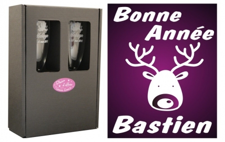 Flûte Ecole Noël - Cerf avec boîte cadeau - Cadeau personnalise personnalisable - 1 Flûte Ecole Noël - Cerf avec boîte cadeau - Cadeau personnalise personnalisable - 1