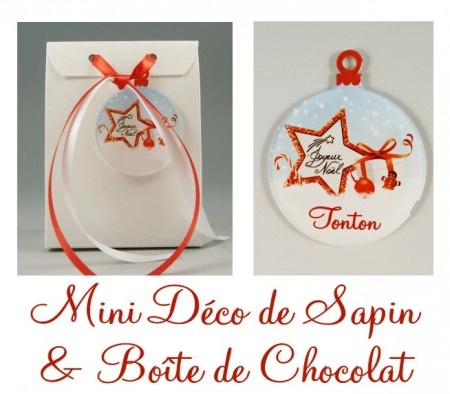 Boite de Chocolat Tonton & Mini Déco de Sapin - Cadeau personnalise personnalisable - 1 Boite de Chocolat Tonton & Mini Déco de Sapin - Cadeau personnalise personnalisable - 1