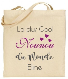 Tote Bag La plus cool Nounou du Monde - Modèle 2 - Cadeau personnalise personnalisable - 1