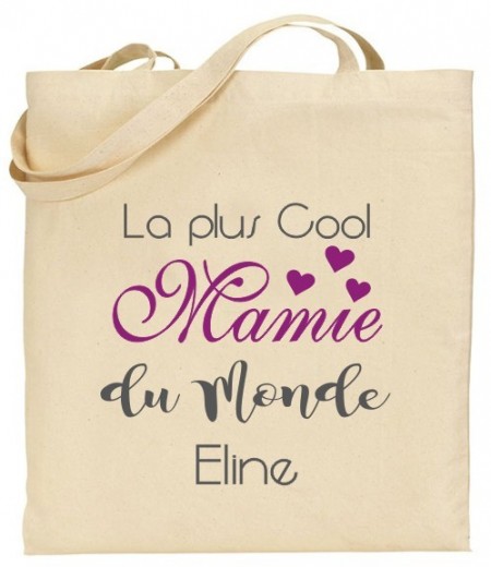 Tote Bag La plus cool Mamie du Monde - Modèle 2 - Cadeau personnalise personnalisable - 1