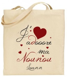Tote Bag J'adore ma Nounou - Modèle 3 - Cadeau personnalise personnalisable - 1