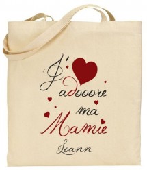 Tote Bag J'adore ma Mamie - Modèle 3 - Cadeau personnalise personnalisable - 1