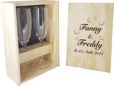 2 flûtes Envolée de Coeurs avec coffret bois - Cadeau personnalise personnalisable - 1 2 flûtes Envolée de Coeurs avec coffret bois - Cadeau personnalise personnalisable - 1