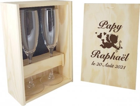 2 flûtes Papy / Mamy avec coffret bois - Ange - Cadeau personnalise personnalisable - 1 2 flûtes Papy / Mamy avec coffret bois - Ange - Cadeau personnalise personnalisable - 1