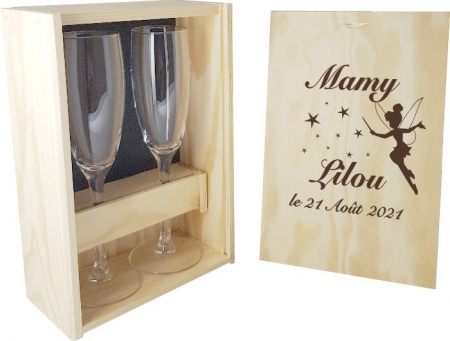 2 flûtes Papy / Mamy avec coffret bois - Fée - Cadeau personnalise personnalisable - 1 2 flûtes Papy / Mamy avec coffret bois - Fée - Cadeau personnalise personnalisable - 1