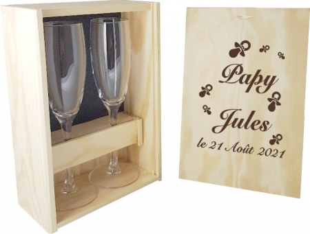 2 flûtes Papy / Mamy avec coffret bois - Tototte - Cadeau personnalise personnalisable - 1 2 flûtes Papy / Mamy avec coffret bois - Tototte - Cadeau personnalise personnalisable - 1