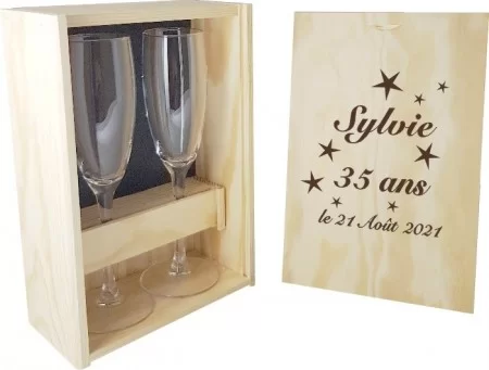 2 flûtes Etoiles avec coffret bois - Cadeau personnalise personnalisable - 1 2 flûtes Etoiles avec coffret bois - Cadeau personnalise personnalisable - 1