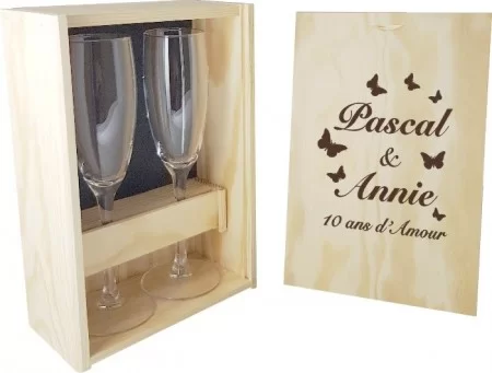 2 flûtes Papillons Mariage avec coffret bois - Cadeau personnalise personnalisable - 1 2 flûtes Papillons Mariage avec coffret bois - Cadeau personnalise personnalisable - 1