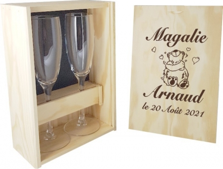 2 flûtes Nounours avec coffret bois - Cadeau personnalise personnalisable - 1 2 flûtes Nounours avec coffret bois - Cadeau personnalise personnalisable - 1