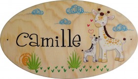 Plaque de Porte en bois - panneau de porte girafe sophie - personnalisé avec prénom
