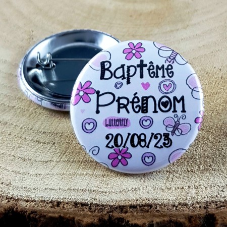 Badge Baptême (mod. Libellule) - Cadeau personnalise personnalisable - 1