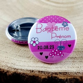 Badge Baptême (mod. coccinelle) - Cadeau personnalise personnalisable - 1