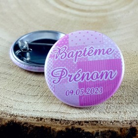 Badge Baptême (mod. Patchwork) - Cadeau personnalise personnalisable - 1