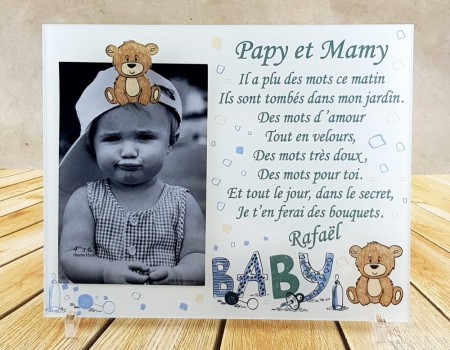 Cadre Photo Papy et Mamy (Mod. Fbleu) - Cadeau personnalise personnalisable - 1
