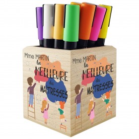 Pot à crayons en bois fabriqué en France et imprimé en Normandie - cadeau personnalisé pour la maîtresse