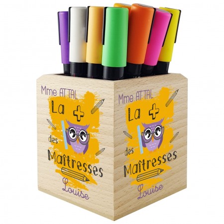 Pot à crayons en bois personnalisé avec le prénom de l'enfant - cadeau original pour remercier la maîtresse