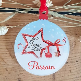 Déco de Sapin Joyeux Noel - Décor Noël Parrain (bac46-1) - Cadeau personnalise personnalisable - 1