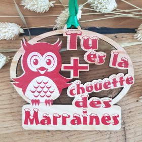 Déco de Sapin en bois - Tu es la plus chouette des Marraines (bac49-2) - Cadeau personnalise personnalisable - 1