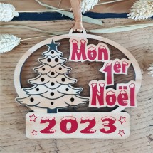 Boule mon premier noël en bois, décoration sapin de Noël, personnalisé avec une année