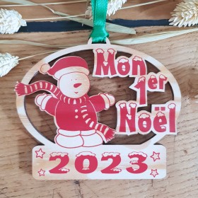 Boule mon premier noël en bois, décoration sapin de Noël avec personnalisation de l'année