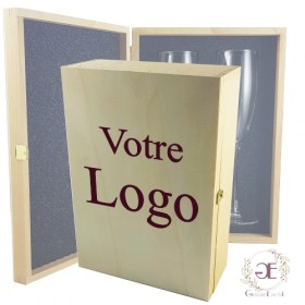 2 flûtes Logo Entreprise avec Coffret Bois personnalisé - Cadeau personnalise personnalisable - 1