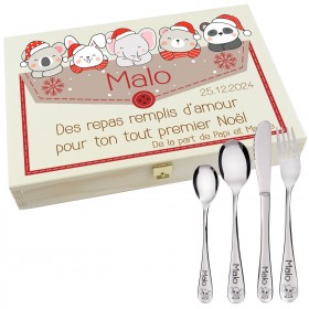 Cadeau personnalisé pour un premier Noël : coffret couverts 1er Noël