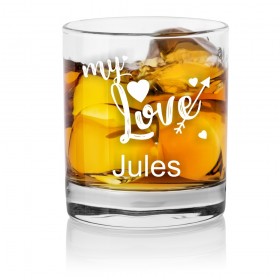 Un verre à eau ou à whisky à offrir pour la Saint valentin avec un message d'amour gravé My Love