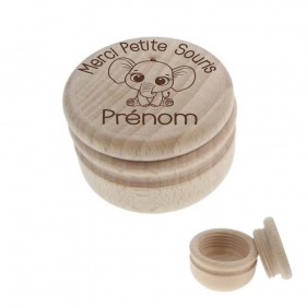 Boîte dent de lait gravée en bois pour bébé - Modèle Éléphant
