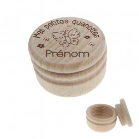 Boîte à dents en bois naturel avec gravure prénom - Modèle Papillon
