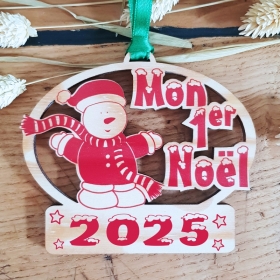 Ornement rustique en bois à suspendre, personnalisé pour le premier Noël de bébé .