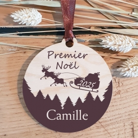Décoration pour votre sapin de Noël, inscription "Mon premier Noël 2025" et prénom de votre enfant.