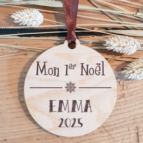 Boule de sapin personnalisée "Mon premier Noël", accessoire de fête en bois éco.