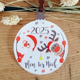 Boule en plexi avec impression "Mon premier Noël", thème père noël et reine.