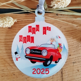 Décoration humoristique en plexi, texte imprimé pour célébrer le premier Noël d'un couple.