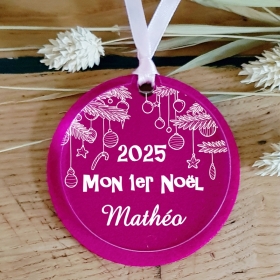 Décoration de sapin double matière, feutrine moelleuse et plexi brillant "Mon premier Noël".