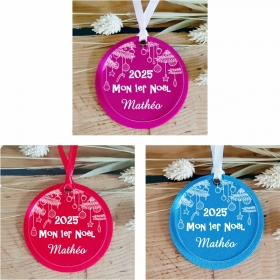 Décoration de sapin double matière, feutrine moelleuse et plexi brillant "Mon premier Noël".