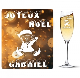 Offrez une flûte de Noël personnalisée avec un Lutin, faite en France et gravée avec soin en Normandie.