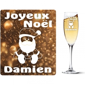 Flûte gravée modèle Père Noël, conçue en France et décorée dans notre atelier normand