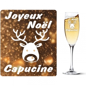 Flûte de Noël élégante, made in France, gravée artisanalement en Normandie avec un Cerf du père Noël.