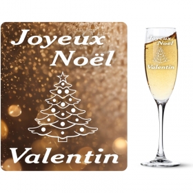 Flûte personnalisée avec un sapin de Noël, conception française et gravure locale en Normandie