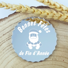 Dessous de verre miroir design, modèle Père Noël, création artisanale et fabrication française