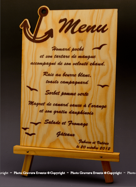 Menu Ancre en bois - Cadeau personnalise personnalisable - 1 Menu Ancre en bois - Cadeau personnalise personnalisable - 1